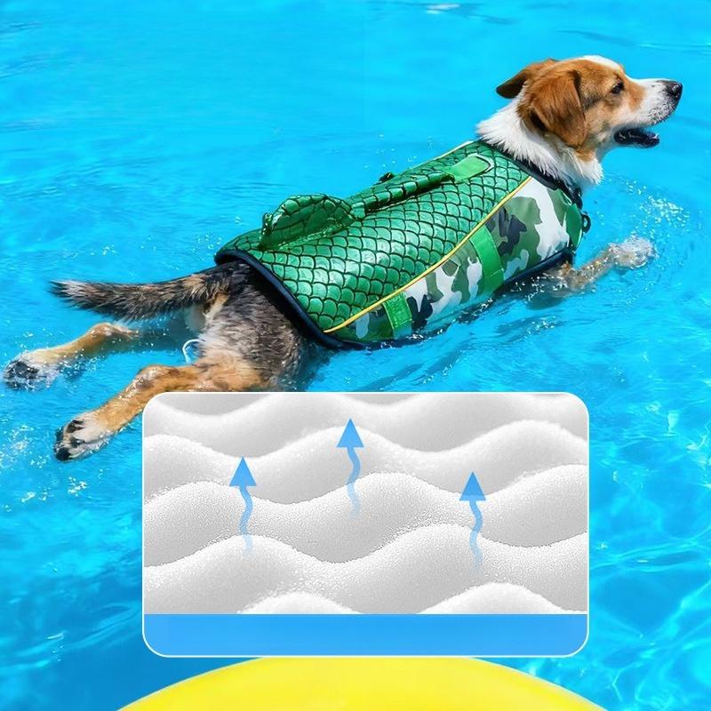 Durable Quick Drying Large Dog Life Jacket Dog Swimming Jacket with Rescue Handle Shark Fin Design High Buoyancy Safety Suit Outdoor Swimming Gear