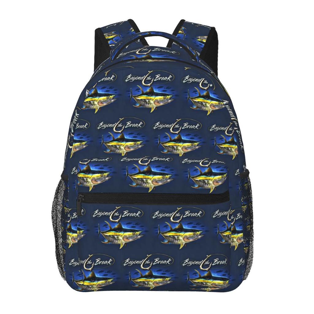 Tuna Time Off Shore Angelrucksäcke Jungen Mädchen Schulrucksack Schüler Schultaschen Cartoon Rucksack Umhängetasche Große Kapazität