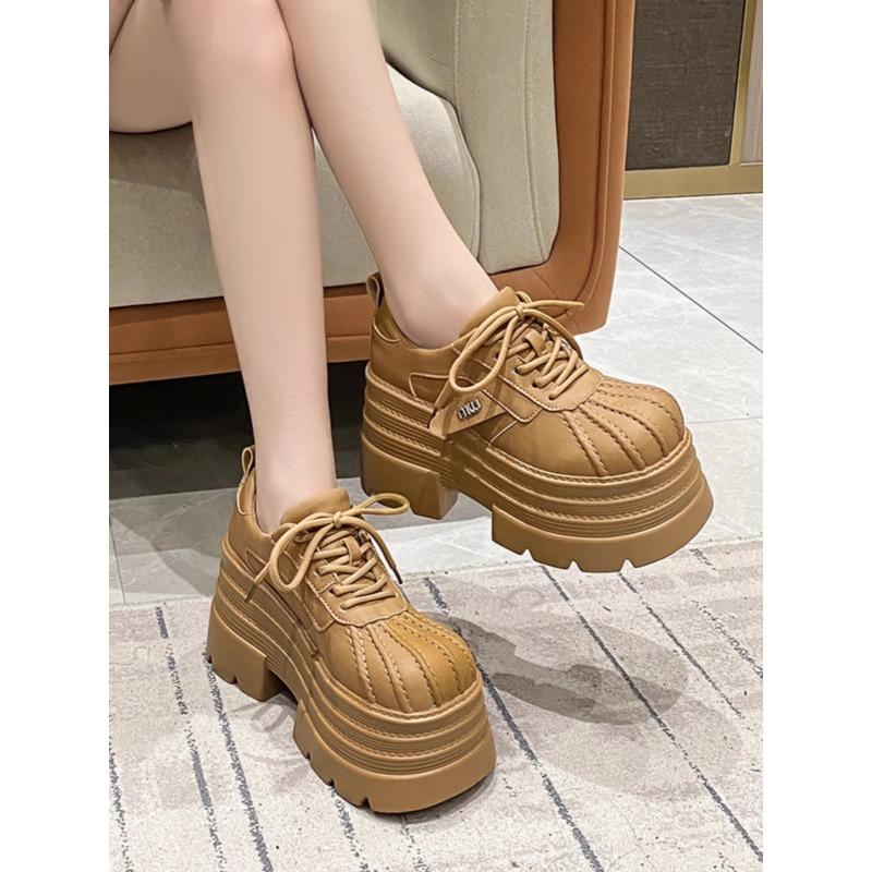 

Мода Новинка 2025 Весна Женские Кожаные Кроссовки Высокая Платформа На шнуровке Повседневная Обувь Толстая Подошва 10СМ Каблуки Обувь для Ходьбы Zapatos Mujer 36 жёлтый