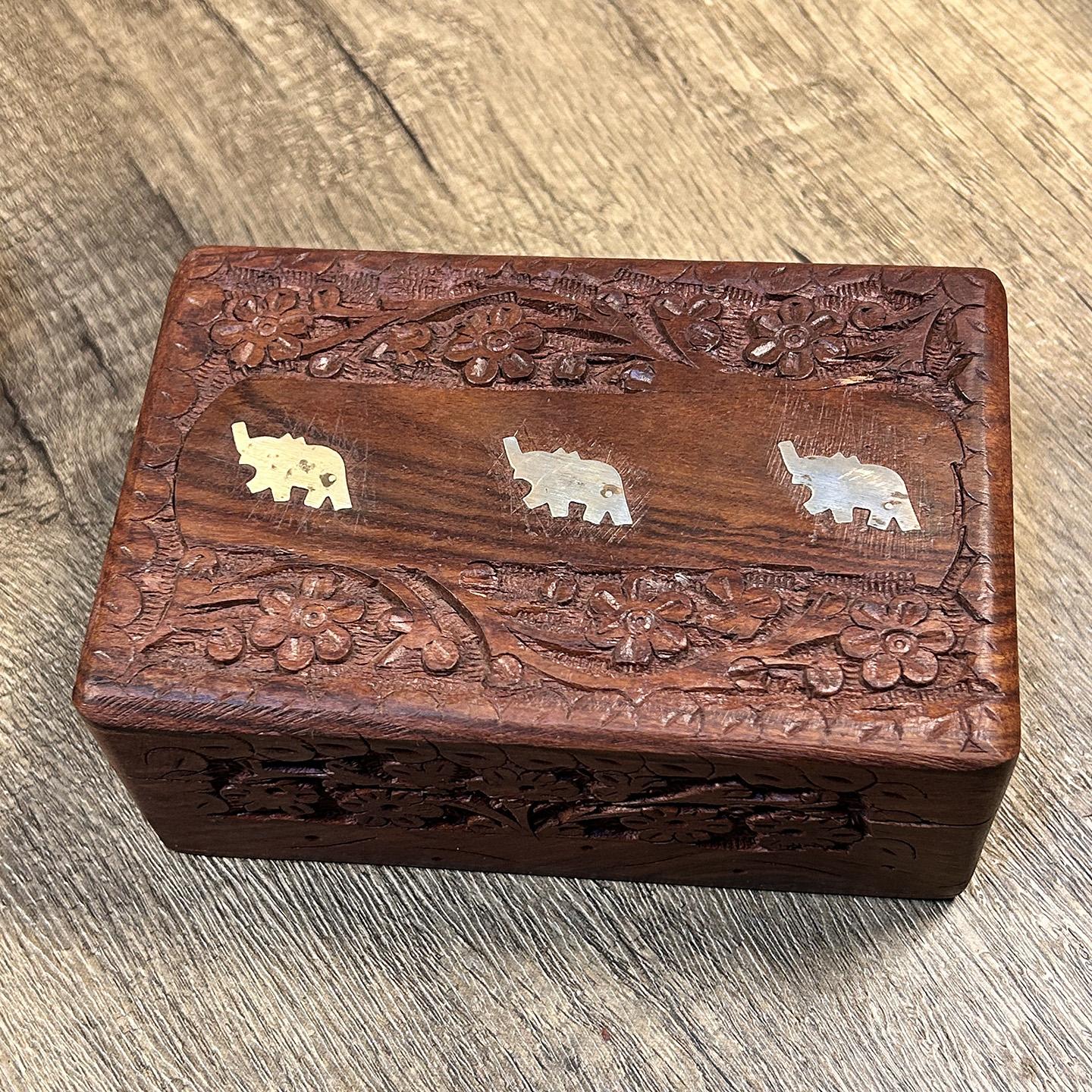 Hand Carved Indian Rosewood Box for Jewelry Necklace Seal Storage and Nepali Tea