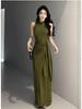 Women's Black Sleeveless French Style Slim-Fit Two-Piece Long Dress