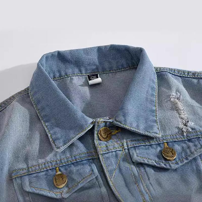 Podzimní pánské džínové bavlněné vesty Ležérní roztrhaná klopa Vintage bunda bez rukávů Muži Streetwear Jean Vesty Topy Oblečení