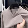 Men's Winter Wool Crew Neck Sweater, New Style, Pure Color, V-Neck Knit Base Layer for Middle-Aged