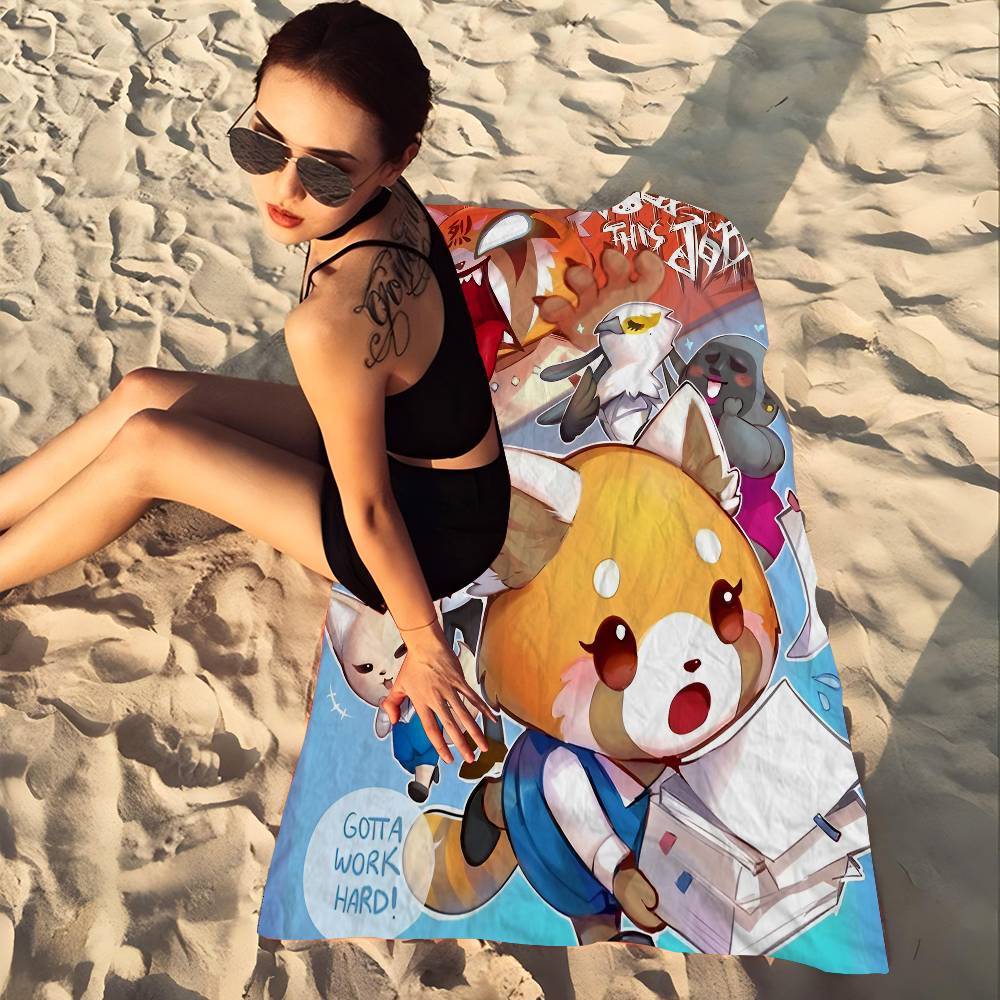 Aggretsuko Anime-Rock Beach Towel Colorful Bath Towels for Girl Microfiber Quick Dry Sand Free Beach Yoga Spa Gym Pool