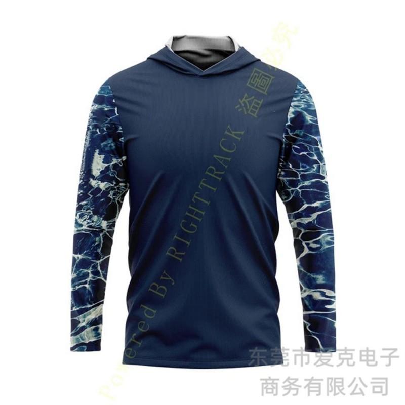 Mens Quick-Dry Long Sleeve Fishing Jacket With Hood Camouflage UV Protection Outdoor Sport Wear