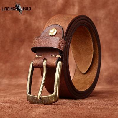 Cintura da Uomo Lavata Vintage Distressed Superficie in Vera Pelle Bovina Opaca Retro Semplice Versatile Casual Cintura per Jeans