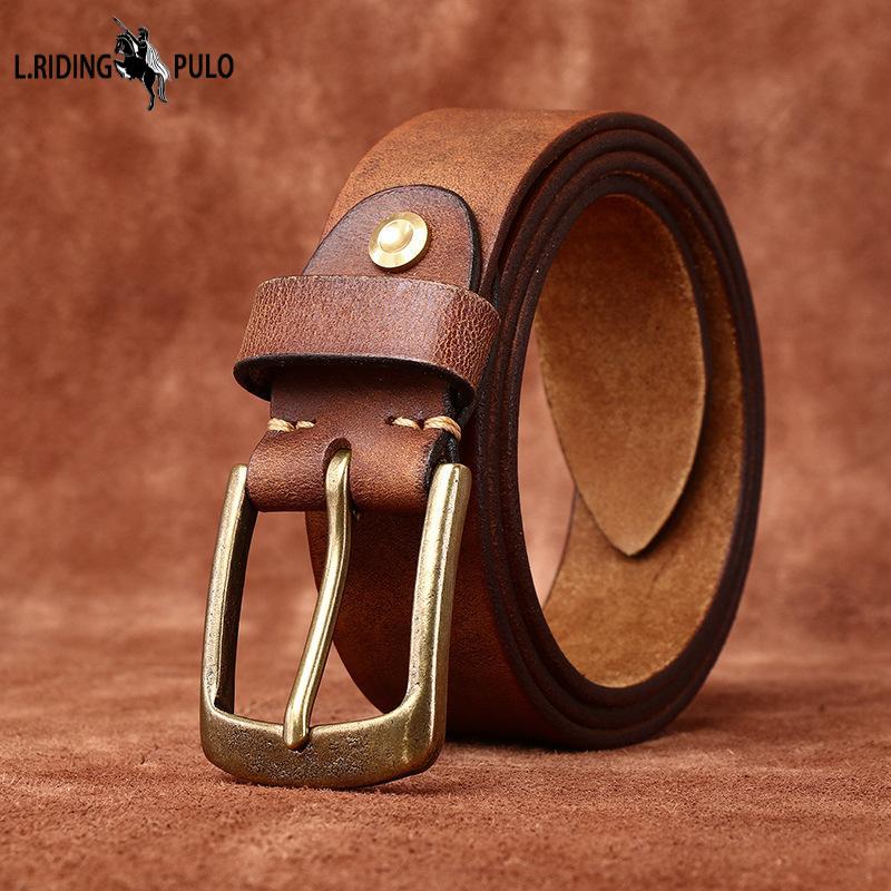 Belt Men's Washed-out Vintage Distressed Frosted Genuine Cattlehide Leather Surface Retro Simple All-Match Casual Jeans Belt