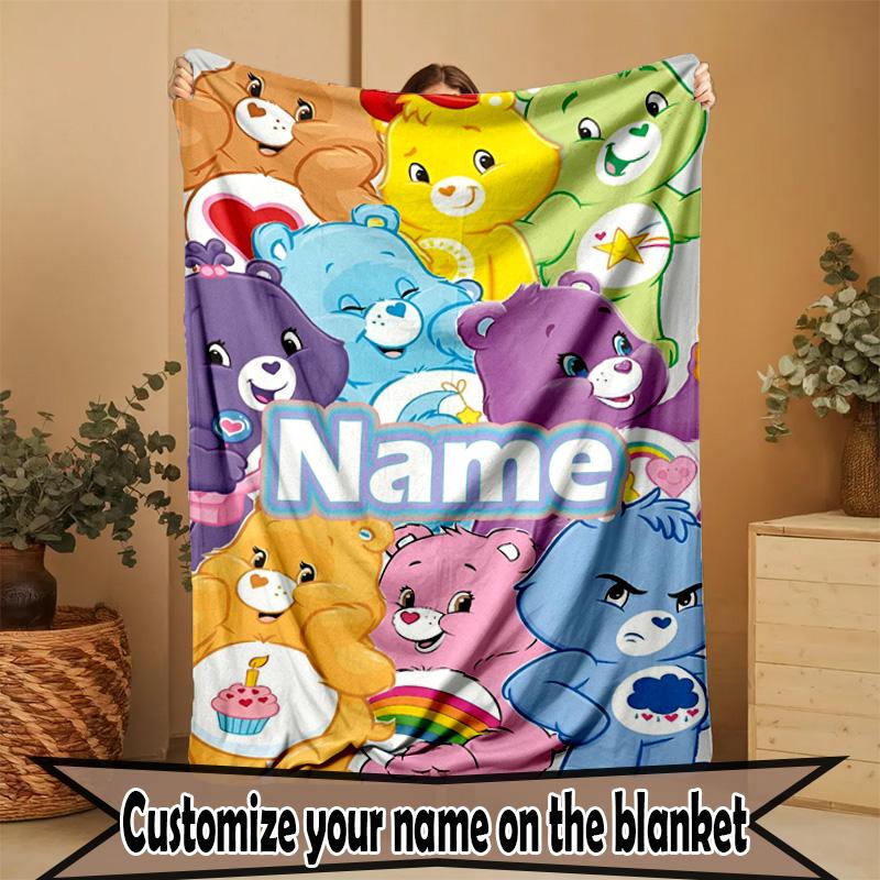 Custom Name Personalized Care Bears Print Blanket, Home Decor, Bedroom, Sofa, Camping, Couch, Gifts for Birthday ChristmasEnthusiasts