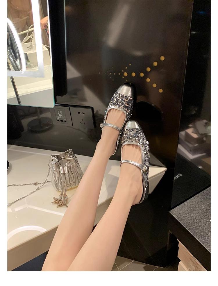 Grape Mother Sparkling Sequined Cool Slippers Children Thick Heel Single Shoes 2025 Spring Women's Fashion Huizhou Women's Shoes Muller Shoes