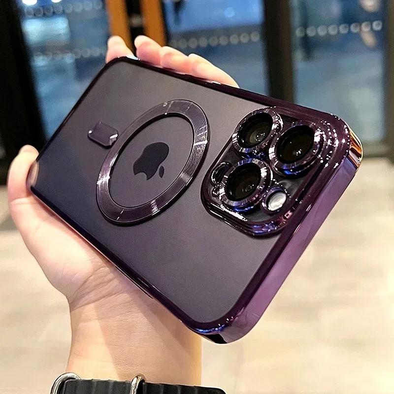 Luxury Transparent Magsafe Wireless Charging Case For iPhone 16 15 14 13 12 Pro Max Plus Magnetic Camera Lens Protector Cover