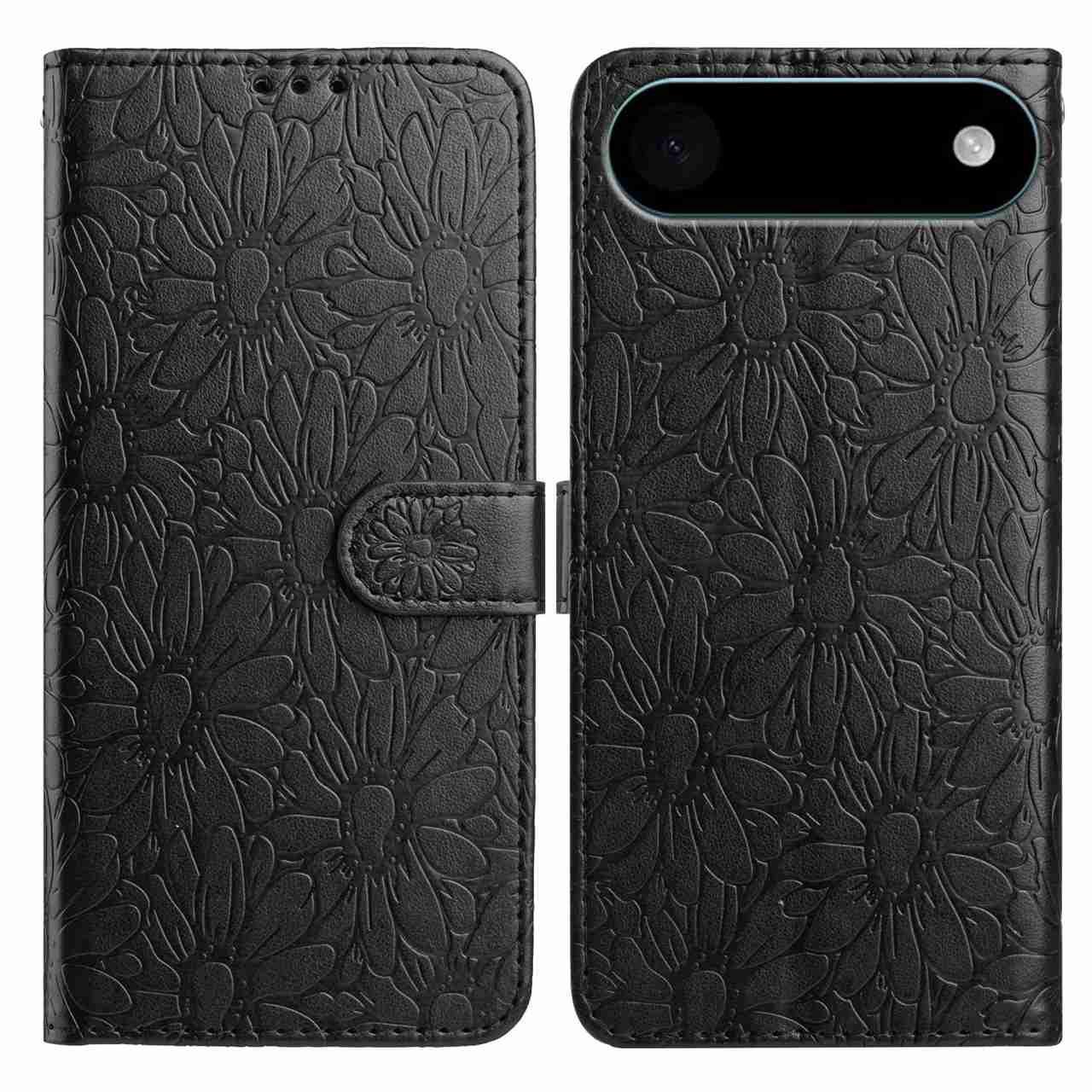 

For iPhone 17 Air Leather Case Daisy Imprint Wallet Stand Phone Protective Cover Black