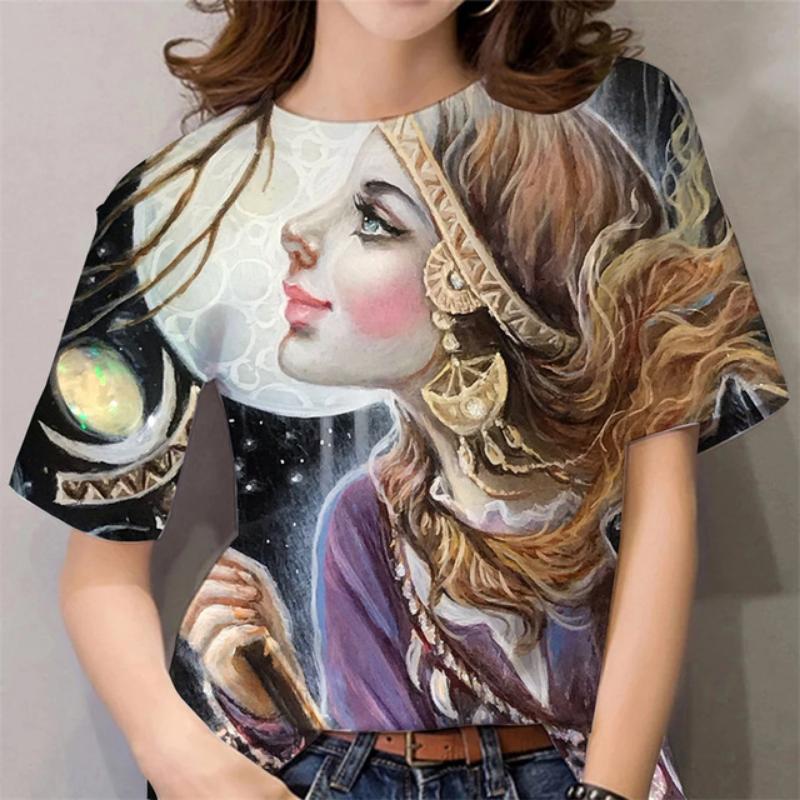 Halloween Pattern T Shirt For Women Witch 3D Printed Short Sleeves Summer Casual Oversized T-Shirts O-Neck Tops Tees Streetwear