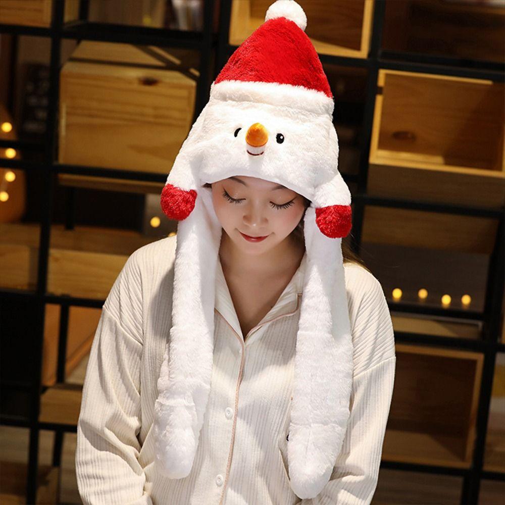 Cosplay Christmas Costume Plush Hat Toys Novelty Cap Ear Moving Hat Santa Game Hat Jumping Up Cap