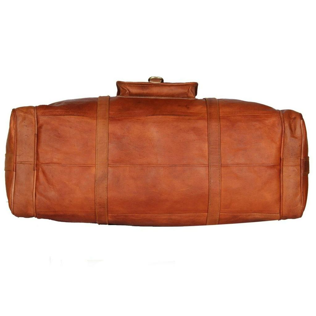 Men's Brown Genuine Goat Leather Travel Luggage Duffel Gym Overnight Bag New