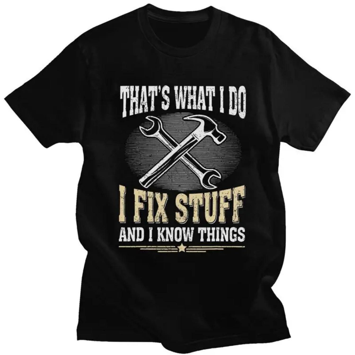 

Custom Male I Fix Stuff T Shirts Short Sleeve Cotton Tshirt T-shirt Leisure Mechanic Engineer Gift Tee Loose Fit Clothing S чёрный