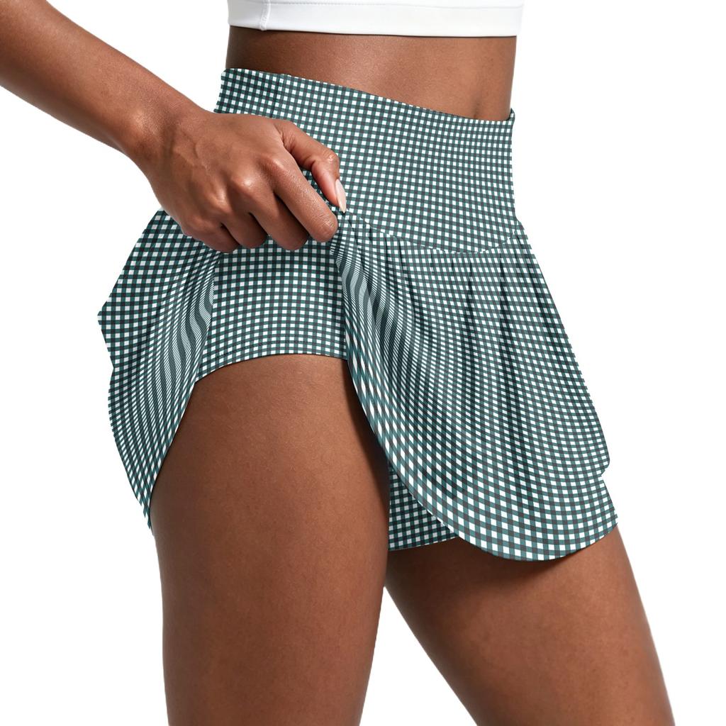 Women's Vintage Print Casual Sports Skirt Pleated Tennis Skort with Built-In Shorts Suitable for Running Yoga and Fitness Activities