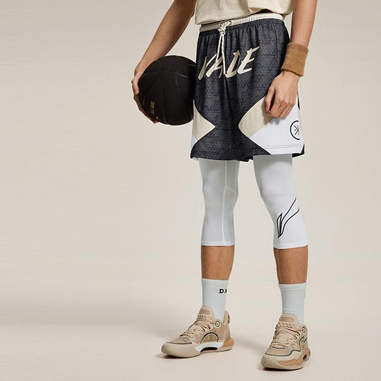 Li-Ning Wade Series Full Print Letter Mid-Waist Drawstring Quick-Dry Straight-Leg Casual Shorts Men Shorts Obsidian-Gray AAPU017-4