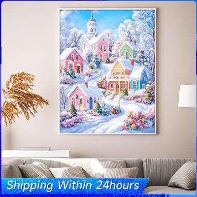 Winter Cabin Full 11CT DIY Stamped Printed Cross-Stitch Kits 40x55cm Embroidery Needlepoint Starter Kits for Adults Home Decor