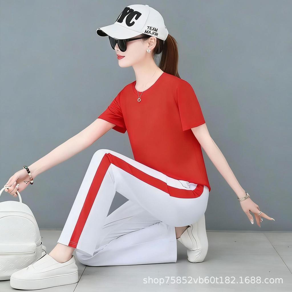 Summer fashion loose women's short-sleeved performance clothes casual sports running suit women's thin sports two-piece set trendy