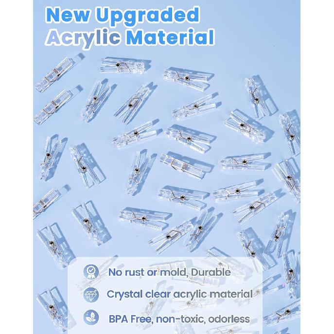 60PCS Clear Clothes P for Baby Shower Games Boy Girl, Transparent Acrylic Clothes Pin Bulk, 1.4'' Mini Clothesp for Photos, DIY Crafts, Baby Shower