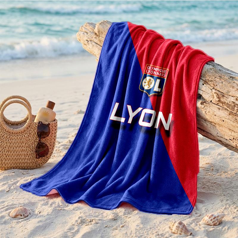Lyon FC Baskılı Mikrofiber Plaj Havlusu Hızlı Kuruyan Emici Büyük Havlu Plaj Yüzme Seyahat İçin