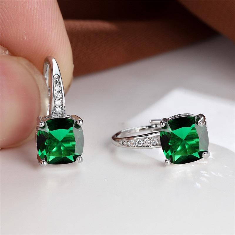 Rainbow Zircon Hoop Earrings Multicolor Crystal Square Stone Earrings Vintage Gold Color Wedding Earrings for Women Party