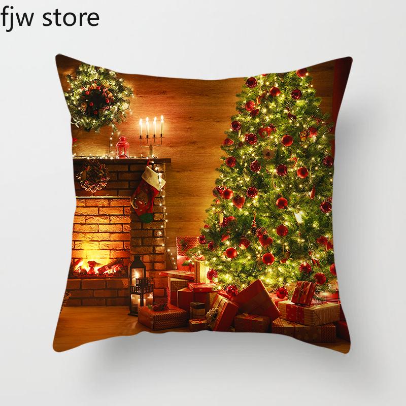 Weihnachten Neujahr Dekorative Kissenhülle Baum Kamin Druck Überwurf Sofa Stuhl Kissen Heimdeko