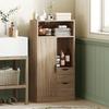Space-Saving Slim Mobile Bathroom Cabinet with 2 Drawers, Shelves and Cupboard, 50x25x100 cm, Natural Wood