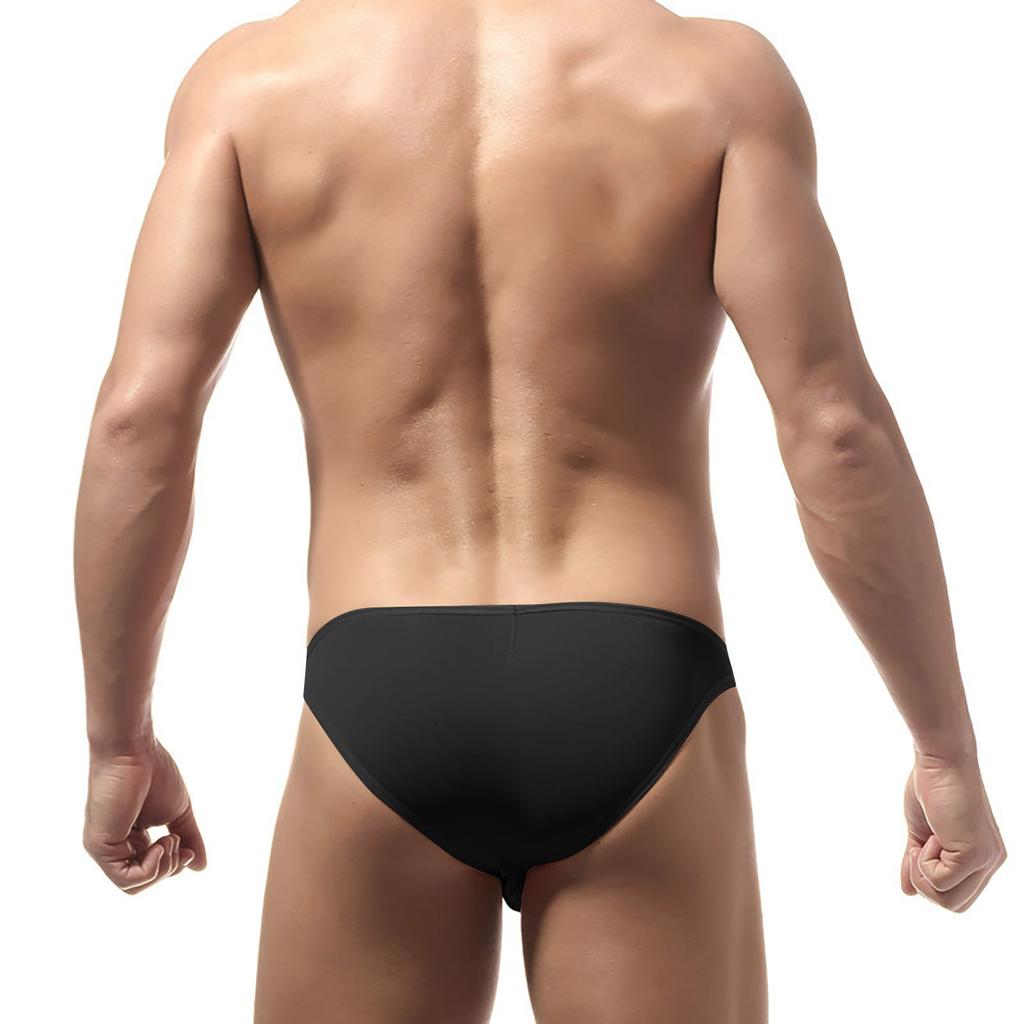 Men's Elastic Tight Low Waist Solid Color Sexy Shorts Ice Silk Briefs