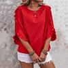 Women Tops Round Neck Lace Trim 3/4 Sleeve Pullover Tops Solid Color Loose Fit Spring Summer Tee Shirt Daily Wear