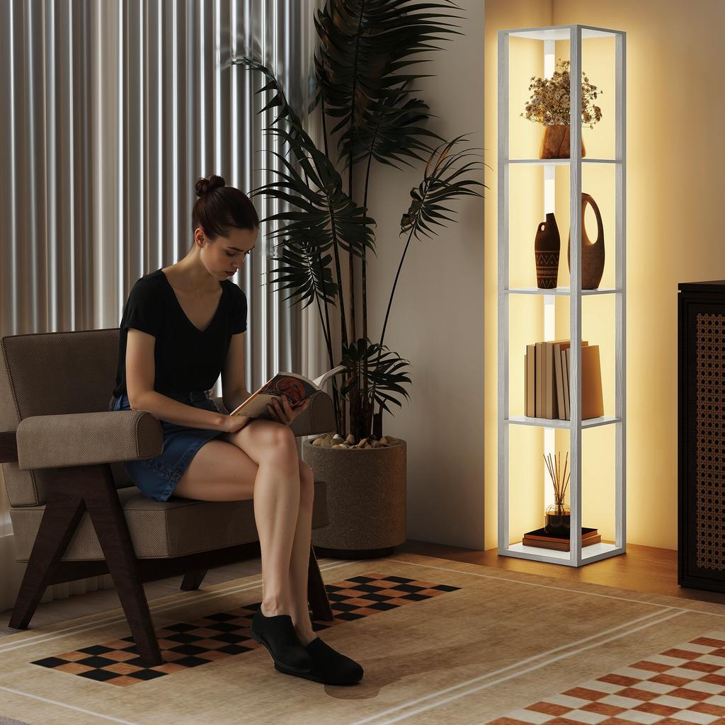 Floor Lamp with Shelves and 3 Brightness Levels - White