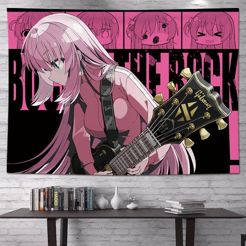 Lonely Rock Cute Anime Girl Tapestry, Cartoon Style Wall Hanging for Living Room Bedroom Esports Room Home Decor