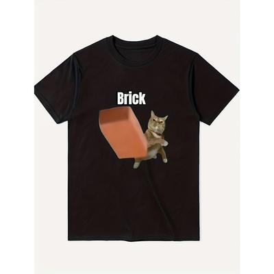2026 Fashionable Mens Fun Brick Cat Emoji TShirt Humorous Pattern Shirt Pure Cotton AllSeason Couple  Vintage T Shirt