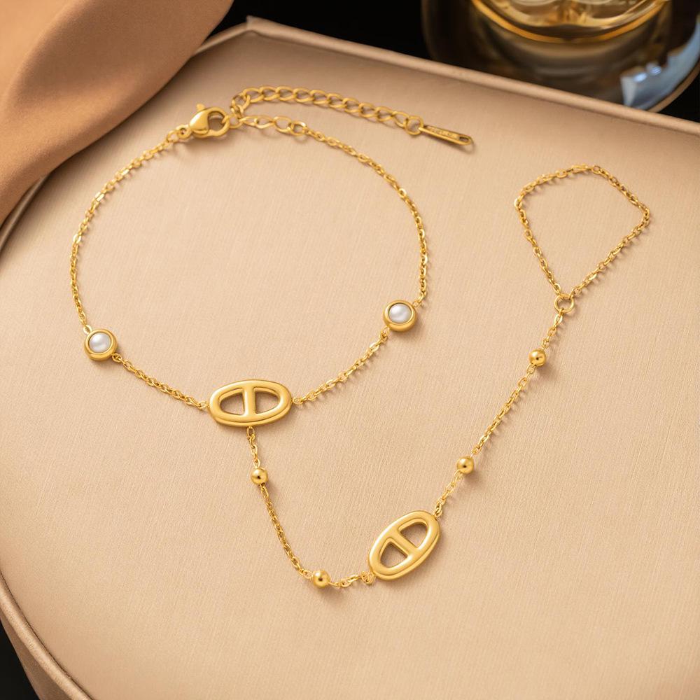 Gold-Plated Double Layer Thin Chain Stainless Steel Hand Chain Jewelry