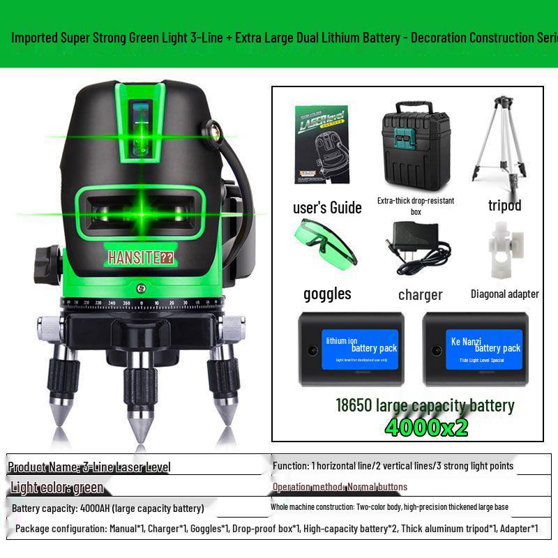 High-Precision Outdoor Infrared Laser Level with 2, 3, 5 Lines – Green/Blue Light