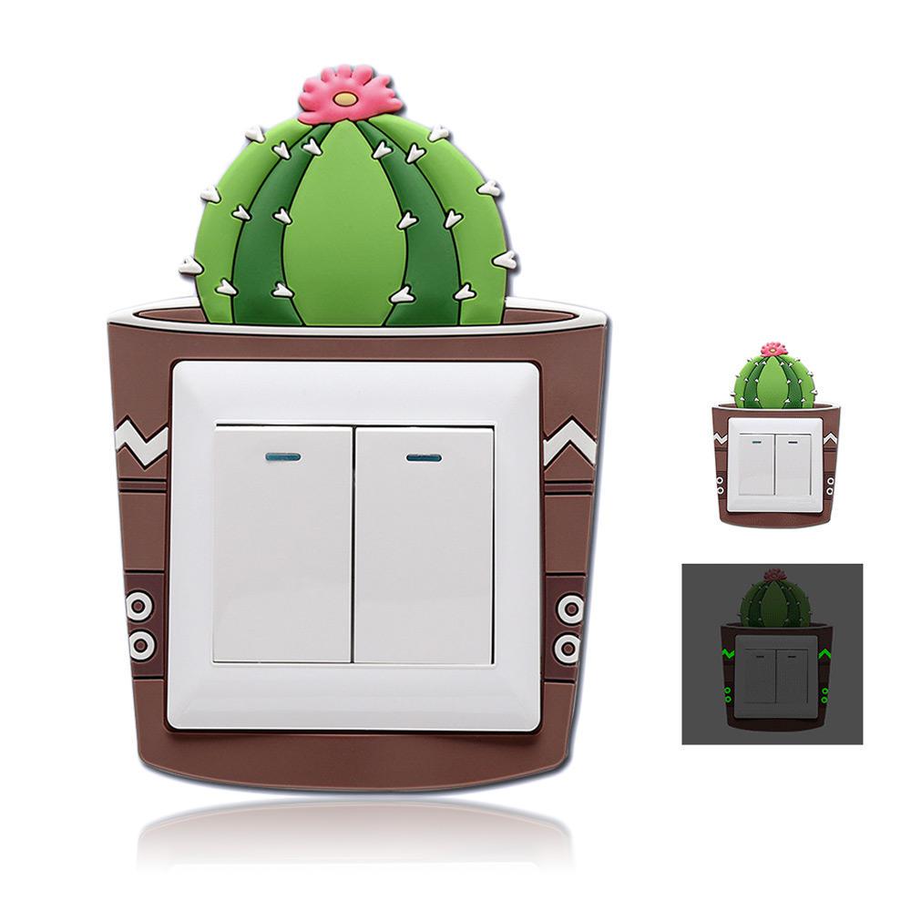 Cute Cartoon 3D Cactus Fluorescent Wall Silicone On-off Switch Stickers 1Pc