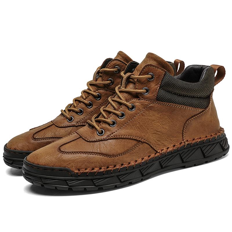 Men's Retro Genuine Leather Large Size Casual Shoes Winter Plus Velvet Warm Ankle Boots Spring and Autumn Men's Mid-cut Short Boots