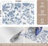Blaues Blumenmuster Vögel Frühling Vinyl Tischsets Set of 4, Waschbar Hitzebeständig Rutschfest Gewebter Kunststoff PVC Platzsets