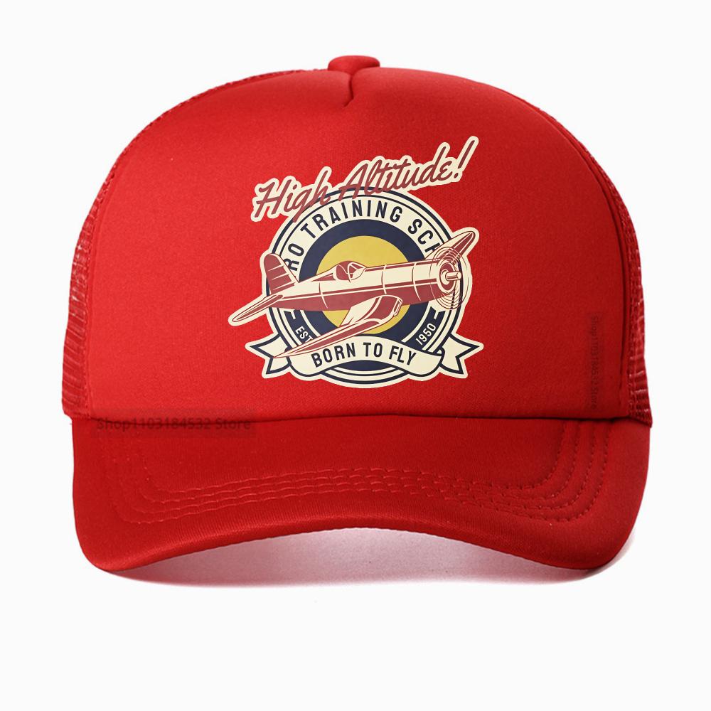 Lustige Höhenlage GEBOREN ZUM FLIEGEN Vintage Flugzeug Baseballkappe Unisex Harajuku Sommer Mode Netz Atmungsaktiv Truckerhut