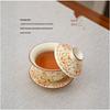 Light Luxury Beige Ru Kiln Gaiwan Tea Set with Gold and Silver Inlay - Large Capacity and Anti-scalding for Gongfu Brewing