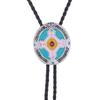 Braided Shoestring Bolo Tie with Engraving Totem Charm Cowboy Necktie Necklace Country Style Bolo Tie Cowboy