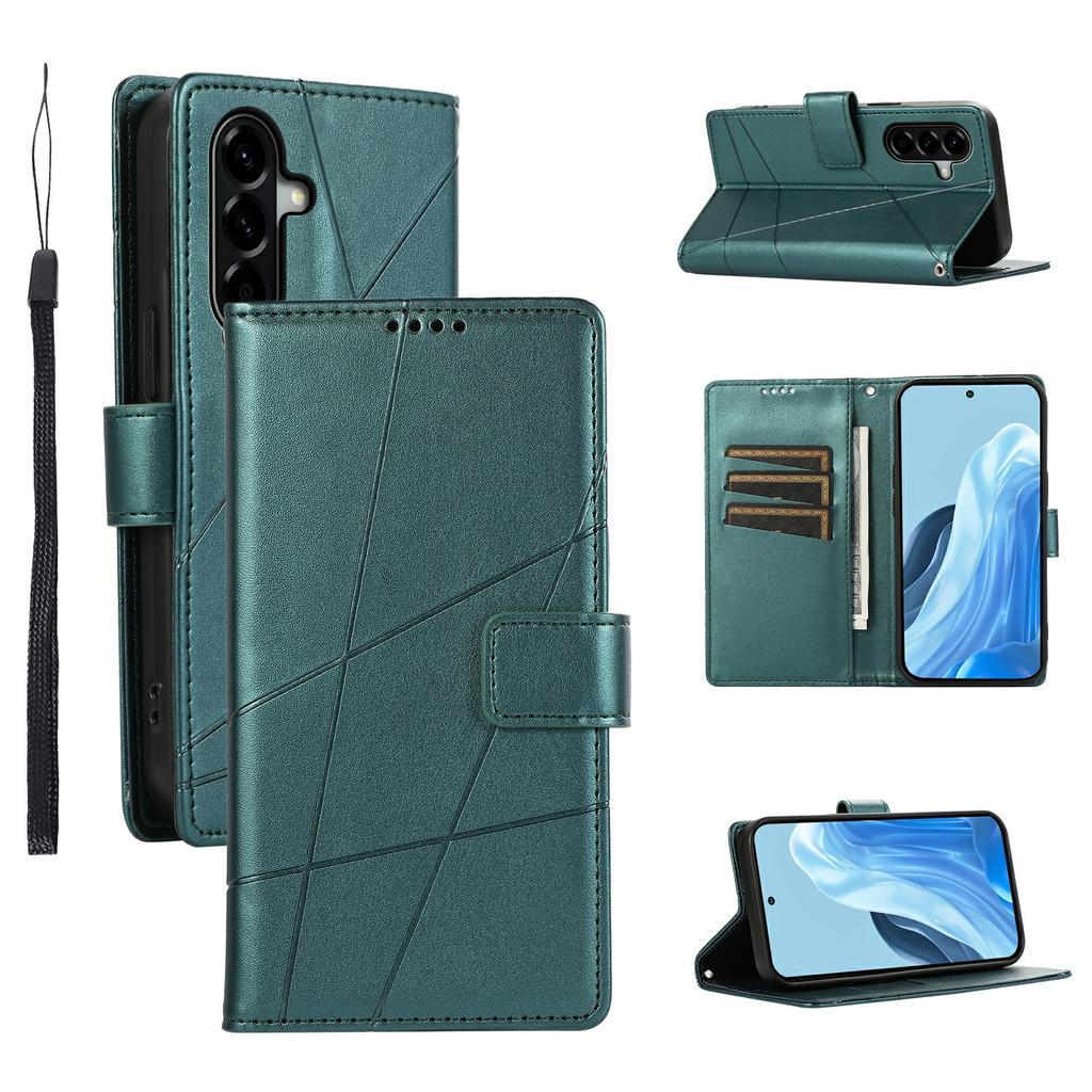 For Samsung Galaxy A57 5G Phone Case Line Imprint Leather Wallet Cover with Wrist Strap