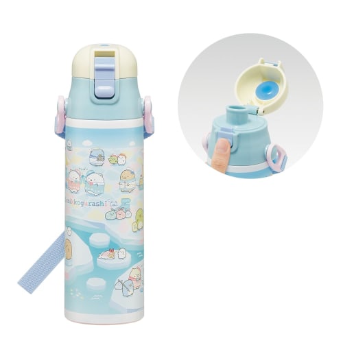 Skater Children's Stainless Steel Water Bottle, Direct Drinking, 580ml, Kid-Friendly and Lightweight, Sumikkogurashi Shirokuma Hometown Design, Insula