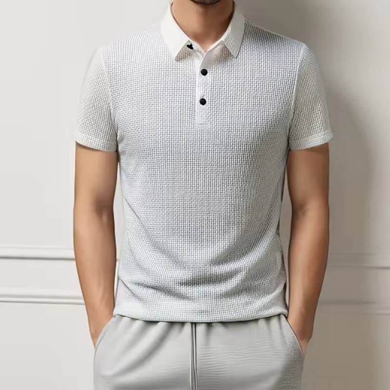 High End Mesh Ice Silk Short Sleeved T-shirt for Men's Shirt Collar, Summer Solid Color New Sliding Polo Shirt, Half Sleeved Men's Clothing