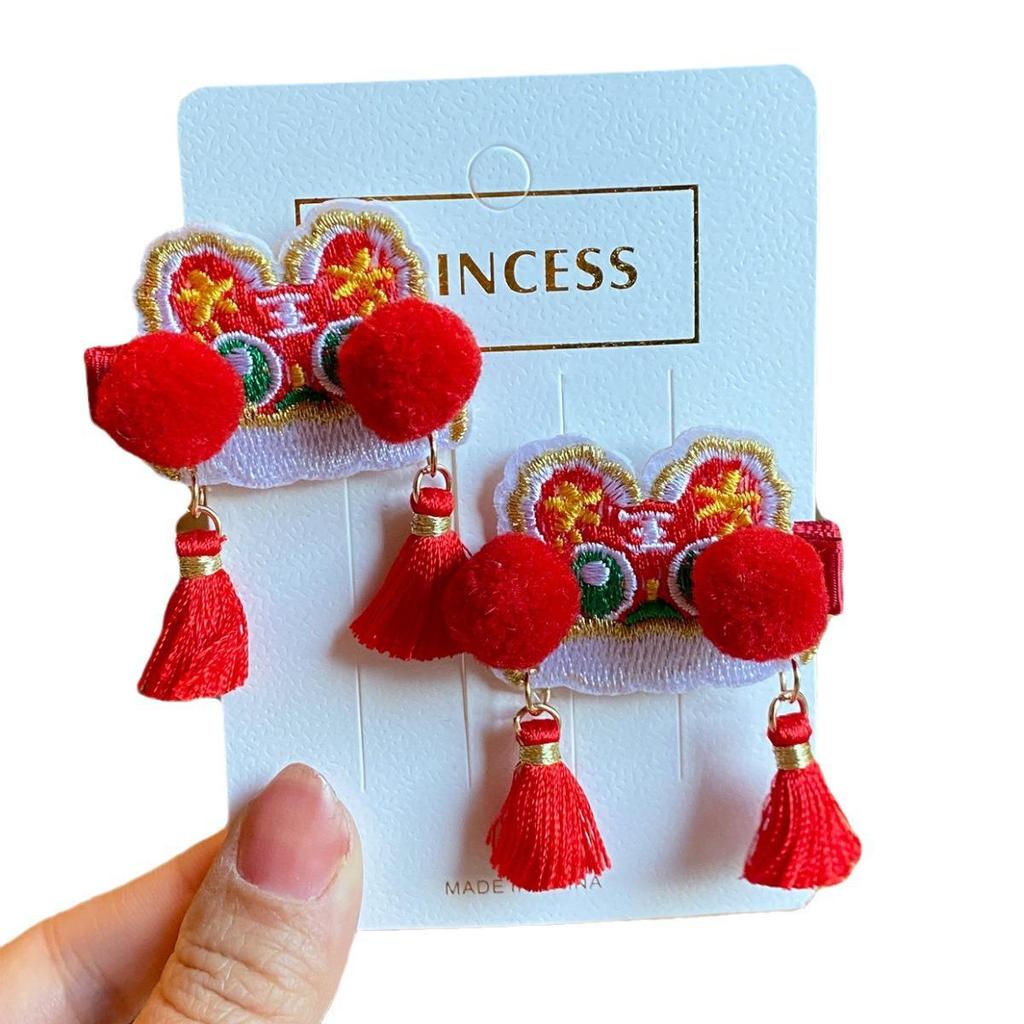 2023 New Year Red Tiger Hair Clips for Girls & Toddlers - Cute, Autumn/Winter Headdress with Bells