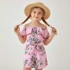 Children's Clothing New Arrival for Girls Summer Resort Style Ruffled Floral Jumpsuit