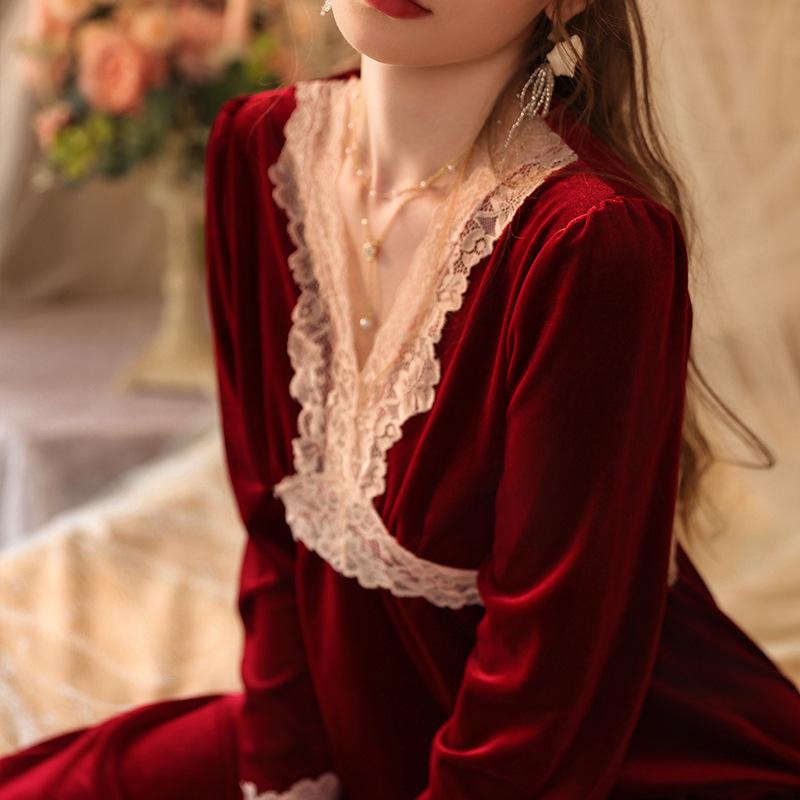 Winter Neue Bademantel Hause Kleid Lose Elegante Nachthemd Weiche Velour Nachtwäsche Frauen Nachthemd V-ausschnitt Loungewear Samt Homewear