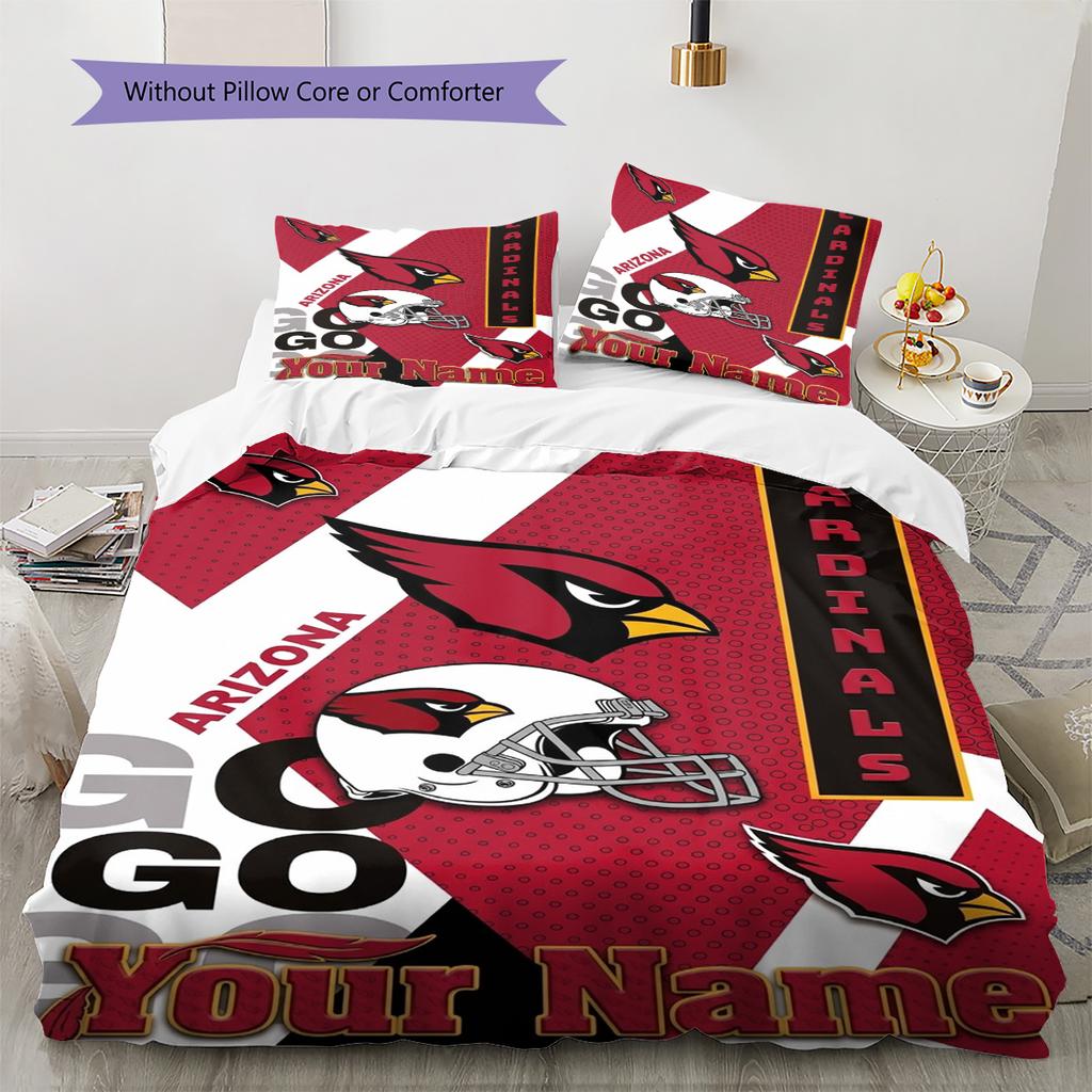 Name Custom Arizona Cardinals Pattern Bedding Set Quilt Cover Pillowcase Home Decor Gift (1 * duvet cover + 2 * pillowcase, without core)
