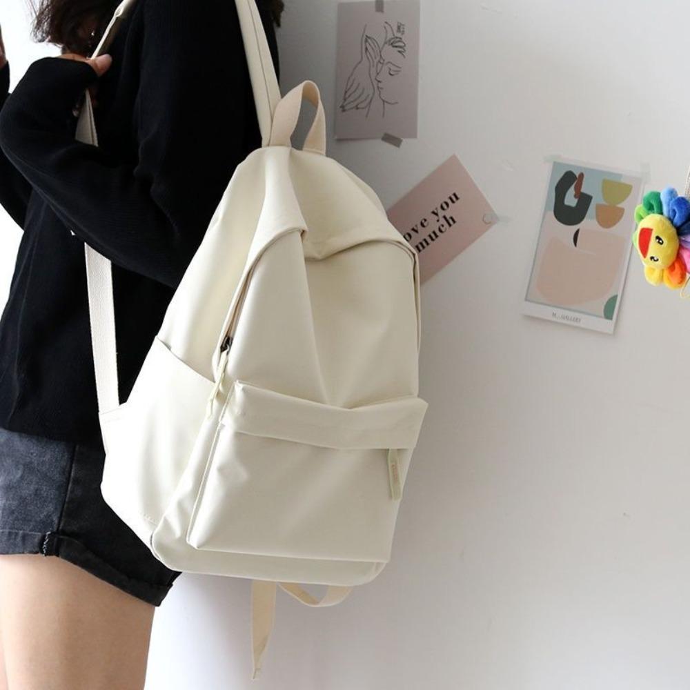 Ruofeng size solid color canvas schoolbag men's backpack women's Korean version high school backpack middle school students versatile