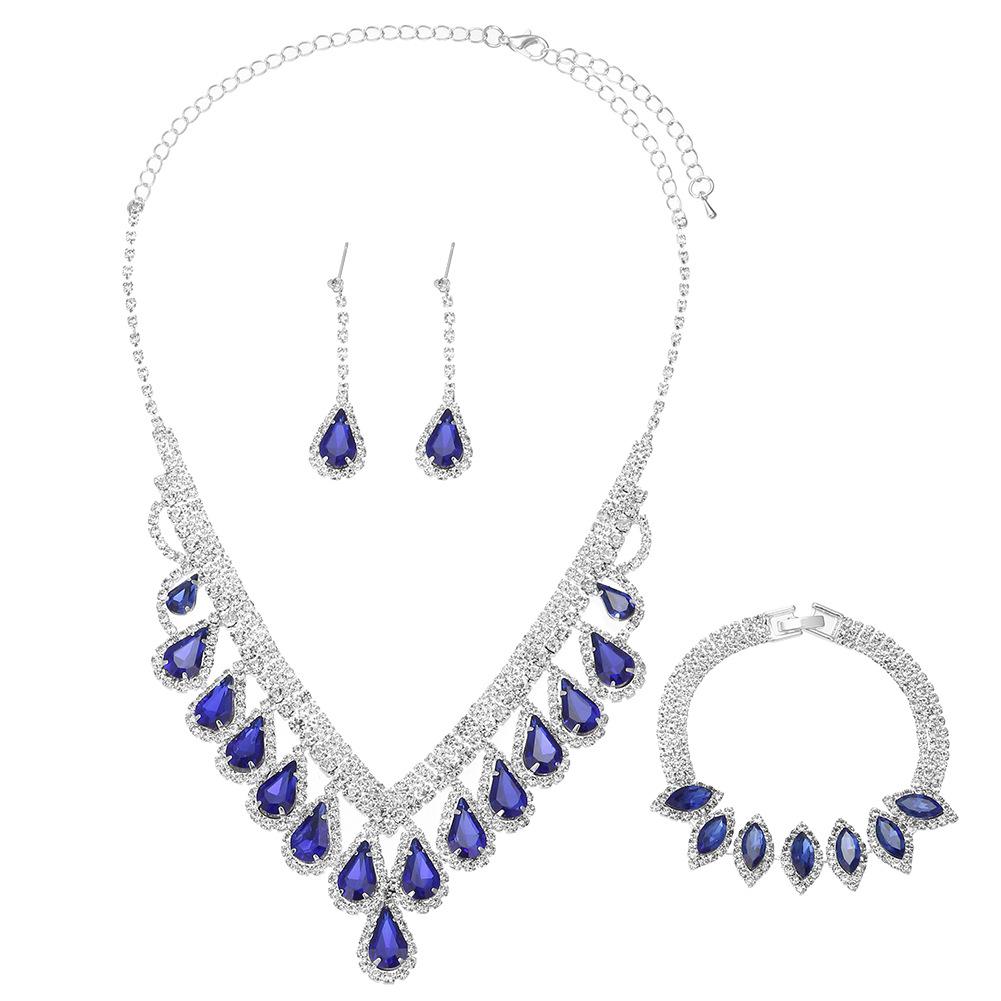 Bridal Wedding Dress Necklace Earrings Bracelet Set Clavicle Chain Three-Piece Set